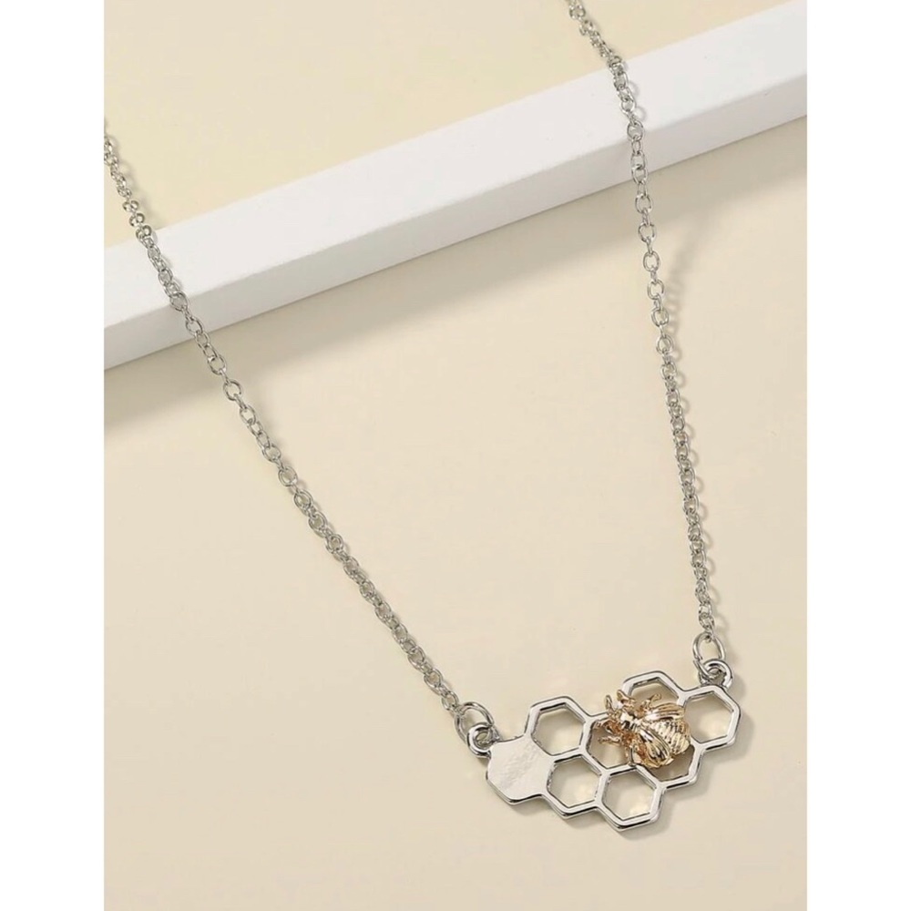 3/$30 Silver & Gold Honeycomb Bee Pendant Necklace - Picture 3 of 5